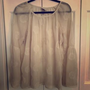 EUC Cream Sheer Peasant Top w/Bell Sleeves Size 1
